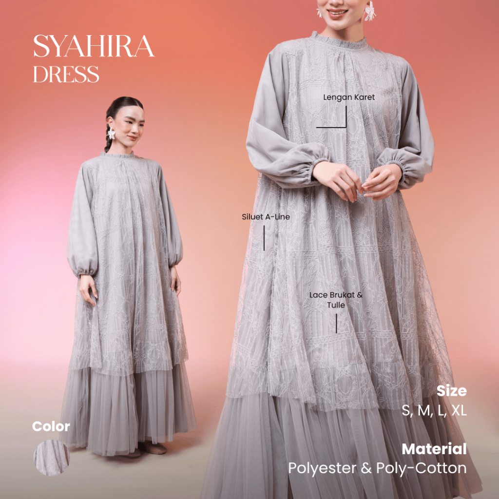 HijabChic Syahira Taupe Dress - เดรสลูกไม้ Tulle หรูหราสําหรับงานแต่งงาน