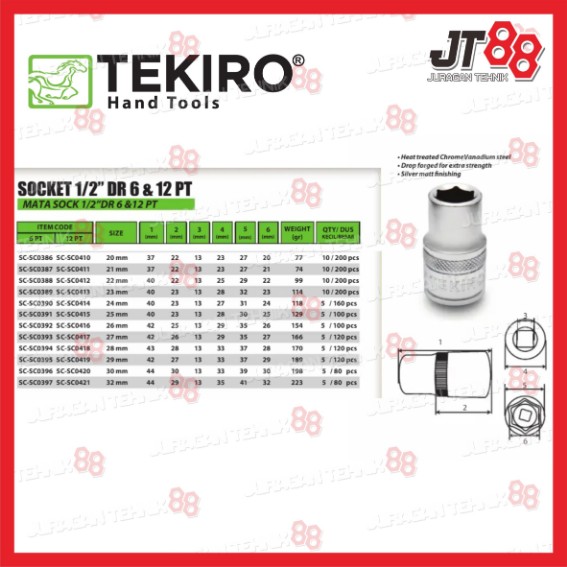 MATA TEKIRO SOCKET BIT 1/2" 20MM-32MM // HAND SOCKET 6PT & 12PT