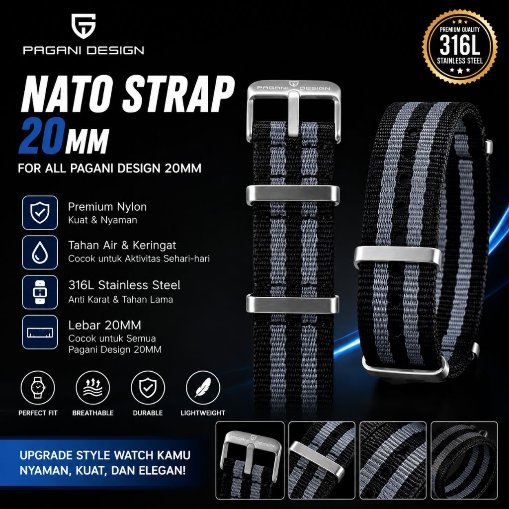 NATO CANVAS STRAP PAGANI DESIGN ORIGINAL BLACK GREY