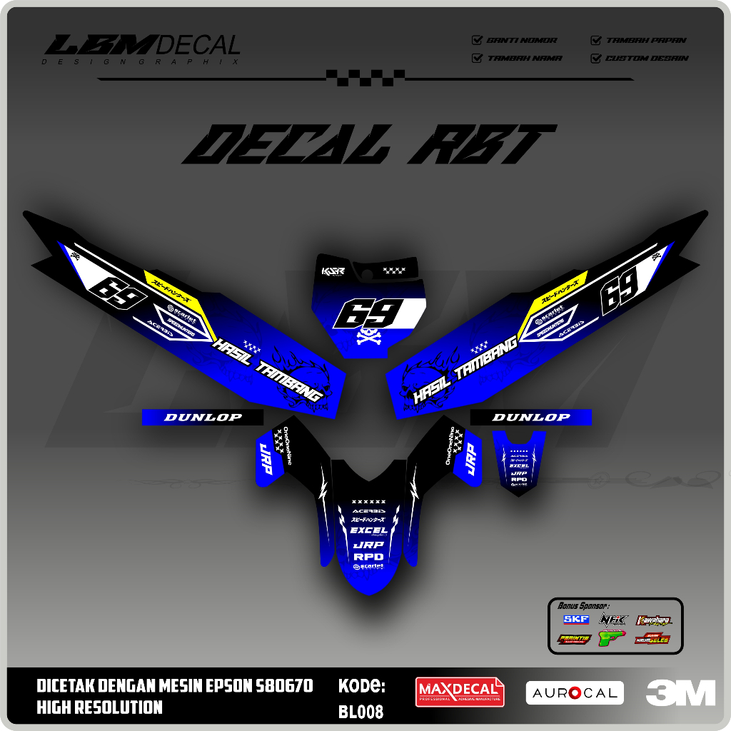 RBT/GTX VEGA R NEW Variation Sticker ล่าสุด RBT Modified Duck Premium Hologram Sticker รหัส BL008
