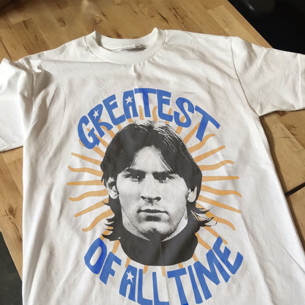 KATUN Lionel Messi GOAT Greatest Of All Time Vintage Graphic Tee Premium Football Shirt Streetwear C