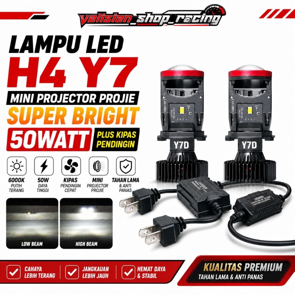 H4 Mini Projector Y7 โคมไฟ Led Super Bright Plus พัดลมระบายความร้อน 50 วัตต์