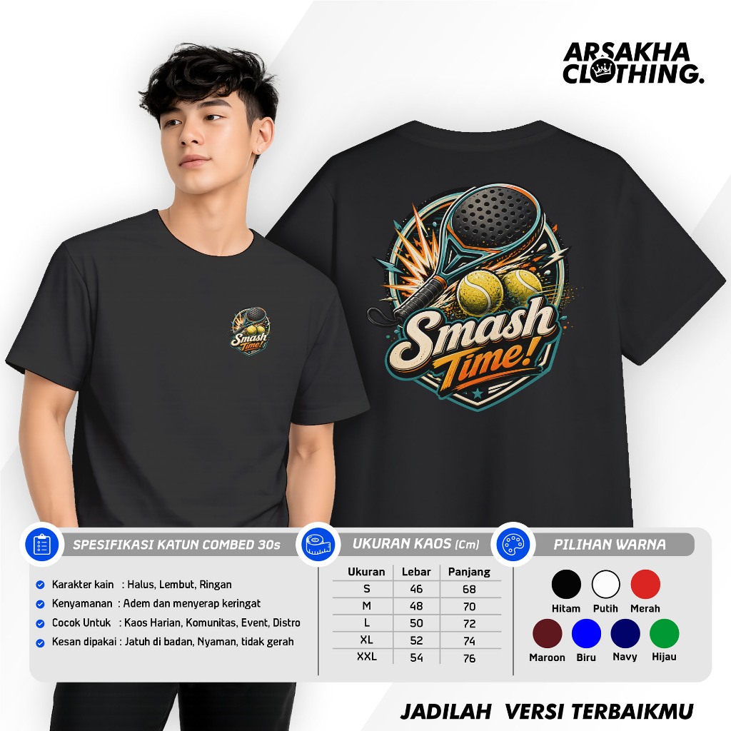 Padel Smash Time เสื้อยืดกีฬา Padel A4 Cotton Combed 30s NC DTF หน้าจอการพิมพ์ Arsakha เสื้อผ้า