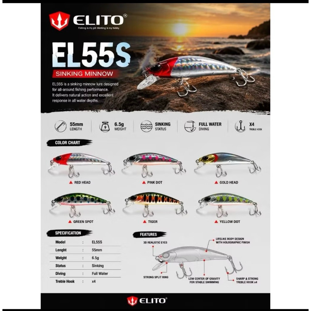 Minnow Elitero Sinking EL-55S - 5.5mm 6.5g