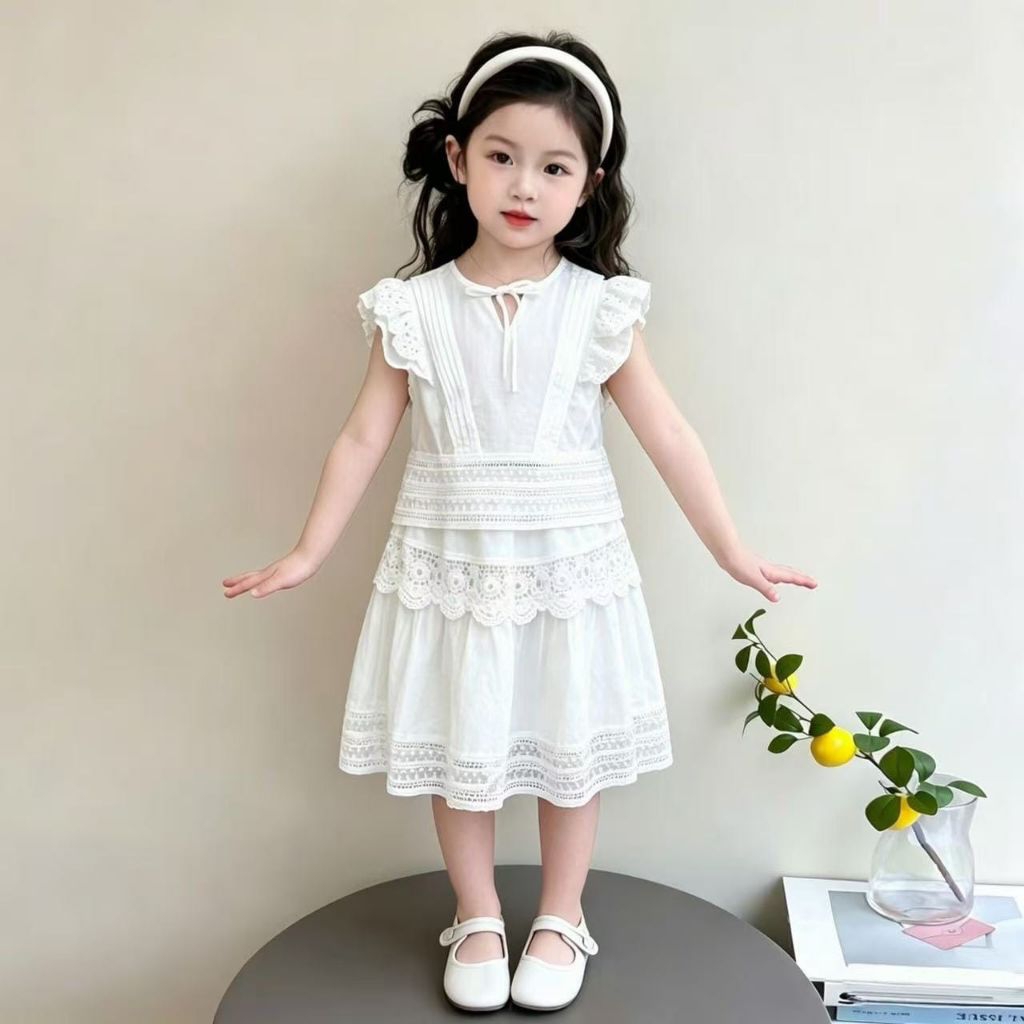 LHS_ชุดกระโปรงเด็ก bkk สีขาว ผ้าคอตตอนพรีเมี่ยม