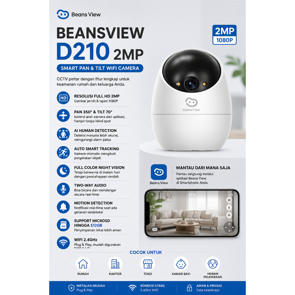 กล้อง Wifi ภายในอาคาร Beansview D210 1080P/2MP - สินค้าโดย EZVIZ