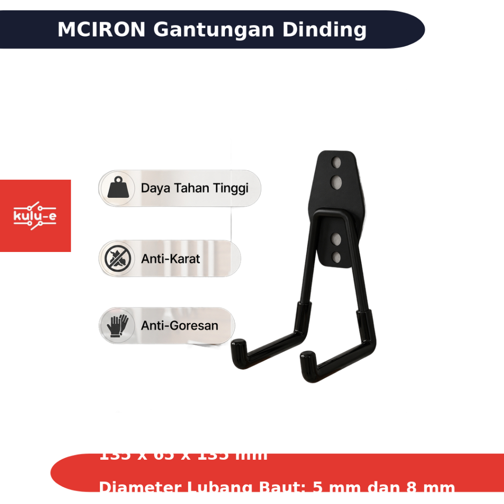 GANTUNGAN MCIRON Heavy Duty Wall Mount Organizer MC002 สีดํา