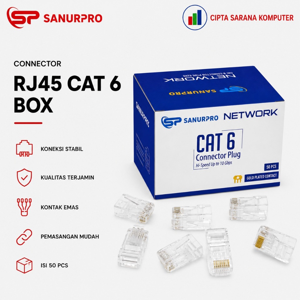 SANURPRO RJ45 Cat6 Connector (50 ชิ้น) - ขั้วต่อ RJ45 UTP Cat 6E