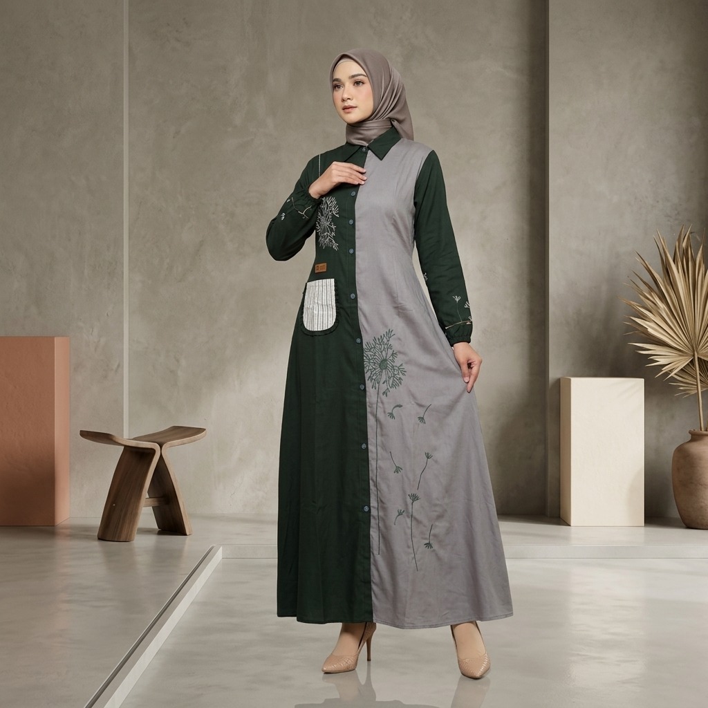 Amanda Xarena Rayon Twill Premium Dress ผสมผ้าปัก (แถมกระเป๋า)