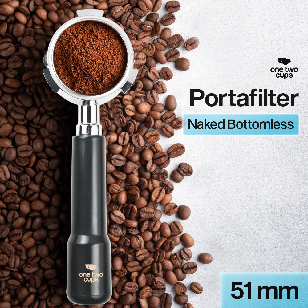 One Two Cups Bottomless Naked Portafilter Stainless 51mm for DeLonghi - CG-11 - สีดํา