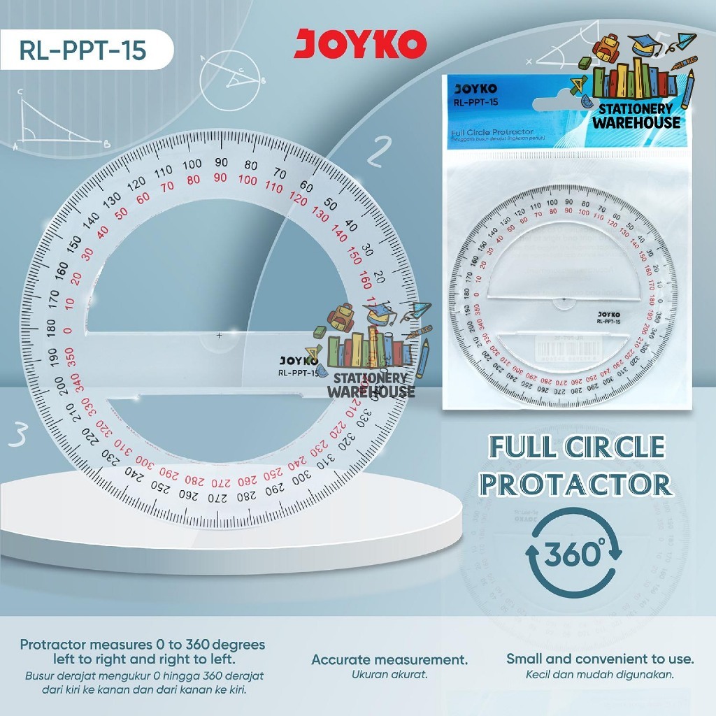JOYKO ไม้โปรแทรกเตอร์แบบเต็มวงกลม RL-PPT-15 360"