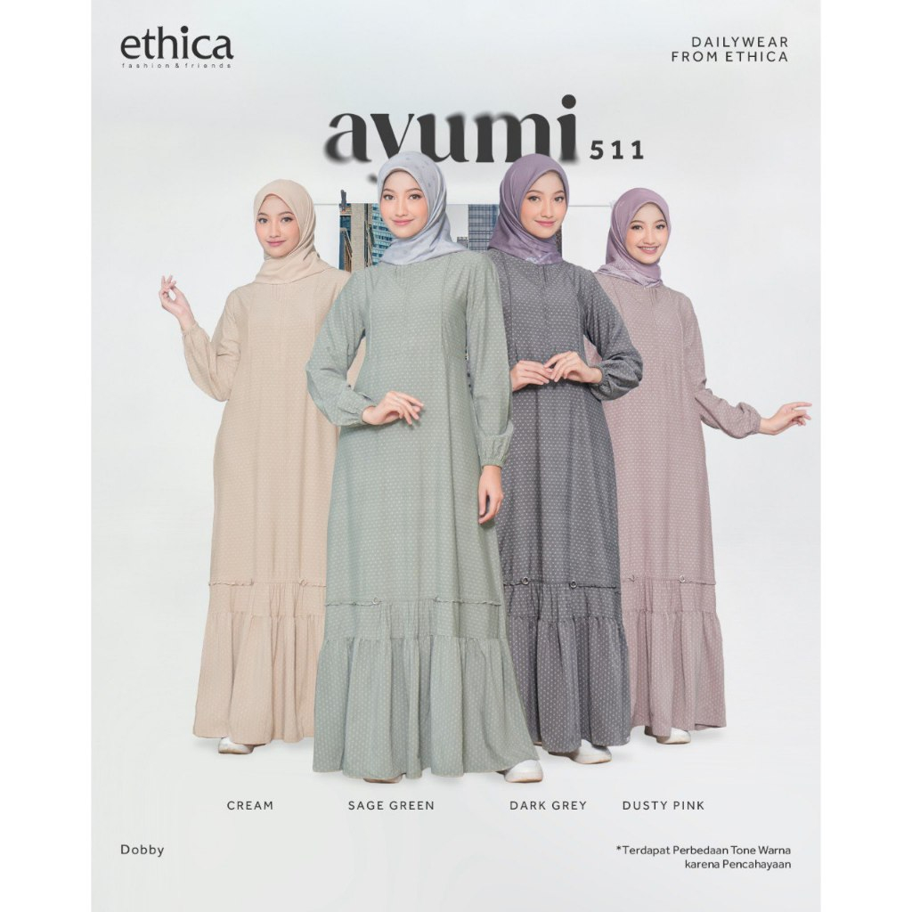 ETHICA Ayumi 511 Gamis เสื้อผ้ามุสลิมสําหรับผู้ใหญ่ของผู้หญิงมุสลิมทุกวันพยาบาลที่เป็นมิตร