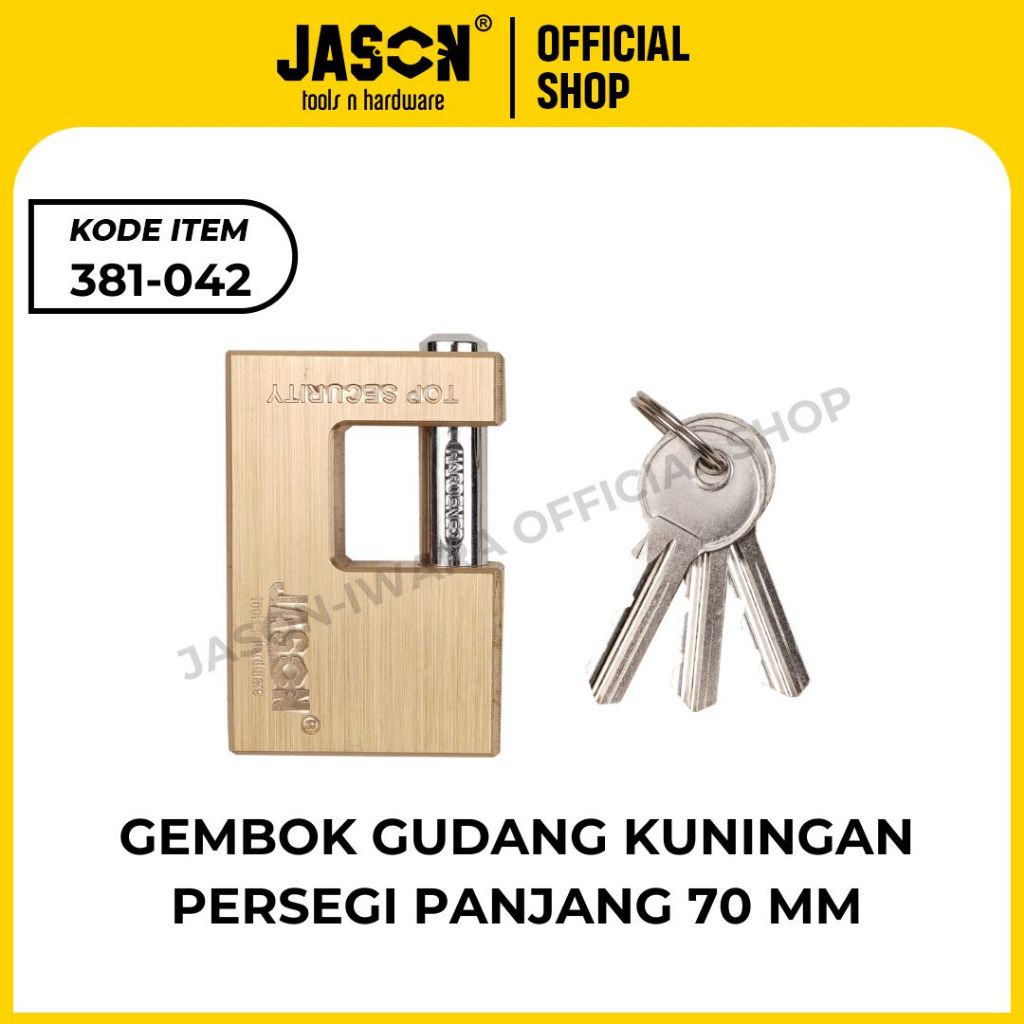 JASON RECTANGLE BRASS WAREHOUSE PADLOCK 60 X 70 X 80 MM - ANTI-THEFT PANSER PADLOCK 37-11042