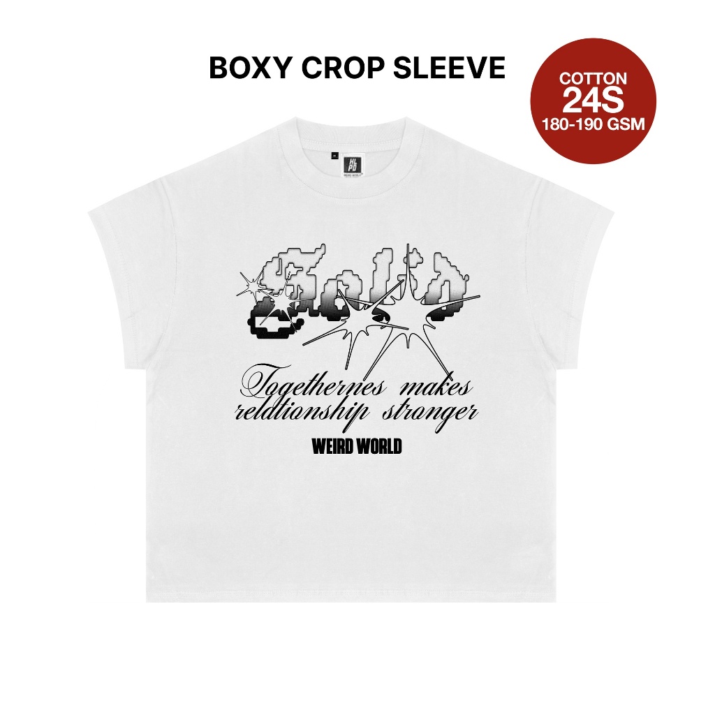 HLPDWorld Weird Boxy Crop Sleeve Tshirt เสื้อยืดผู้ชายและผู้หญิง - แข็ง