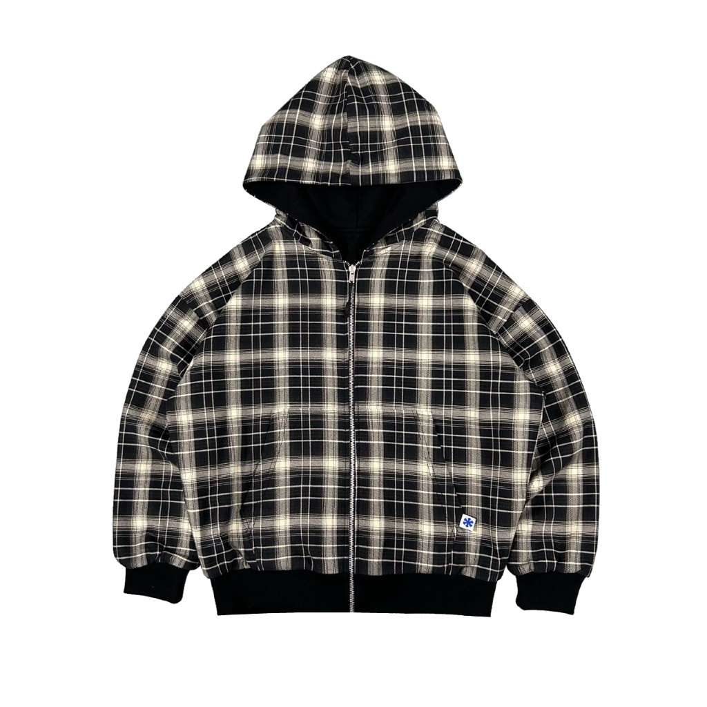 REVERSIBLE HOODIE BOXY ZIPPER JACKET LEO FLANNEL BLACK MOODDAY PROJECT