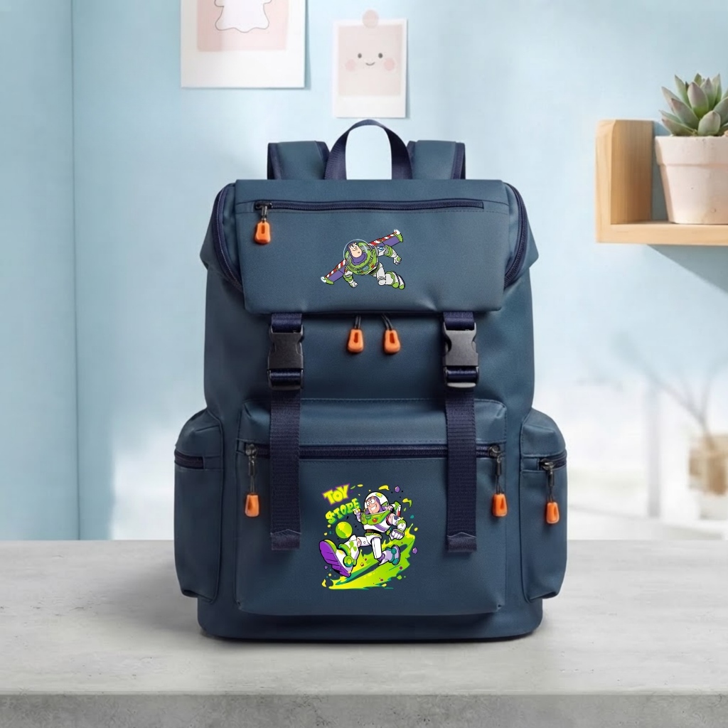 LOKAL HIJAU Tabitus - CUT 047 Casual Blue Boys School Bag Buzz Green Motif Original Local กระเป๋าเป้