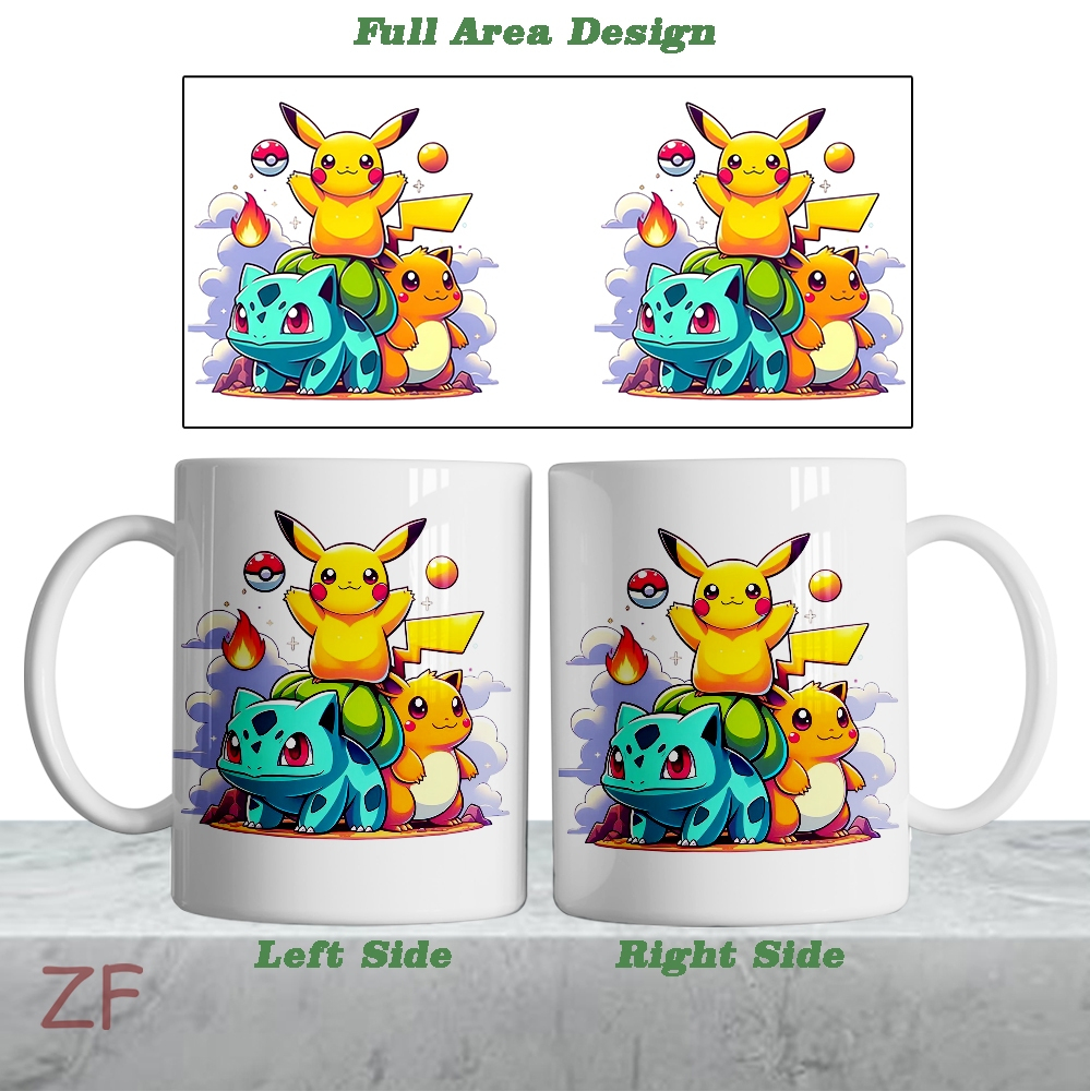 Pikacu แก้ว Pokemon Pikachu Bulbasaur ถ้วยเซรามิคตัวอักษรน่ารัก