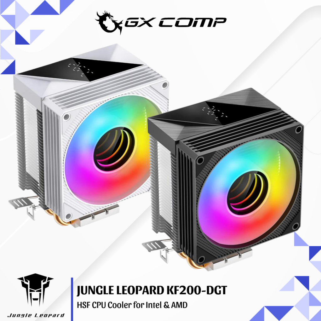 JUNGLE LEOPARD KF200-DGT DIGITAL AUTO RGB RAINBOW BLACK & WHITE - HSF CPU Air Cooler 2 Heatpipe สําห