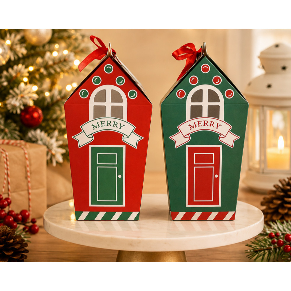 HIJAU MERAH Merry Christmas Box HOUSE RED GREEN RED GREEN Christmas Box HOUSE Shape