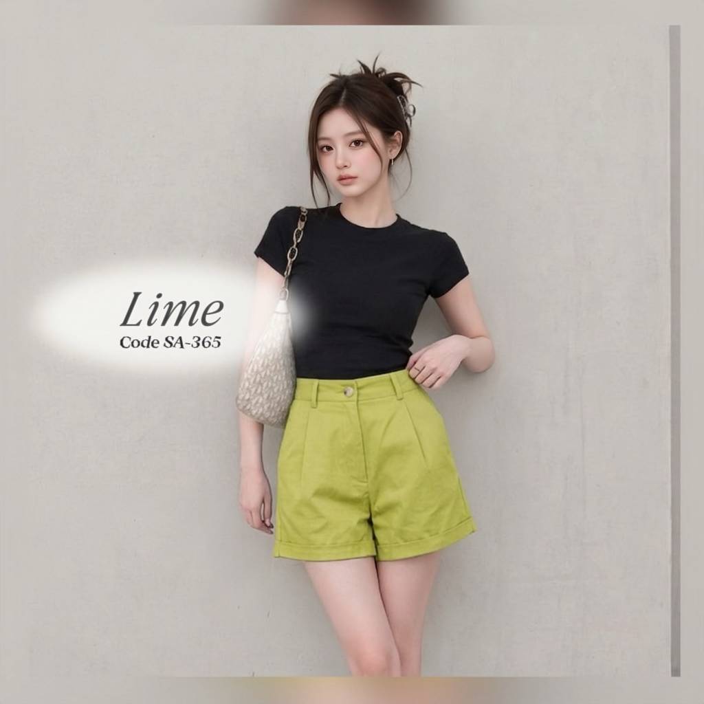 HIJAU Miyeon Clothing - กางเกงขาสั้นเบสิค / กางเกงขาสั้นผู้หญิง รหัสมะนาว SA-365 เอวสูง เหลือง เขียว