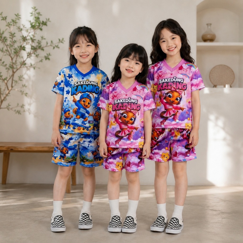 ชุดเจอร์ซีย์เด็กผู้หญิงมีกระเป๋า Dung Dung Dung motif อายุ 2-10 ปี
