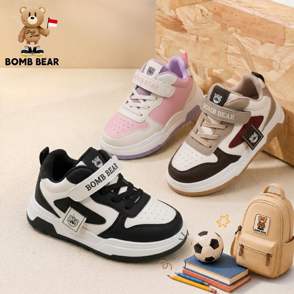 9.9 Bomb Bear Black Sporty School รองเท้าผ้าใบสําหรับเด็กประถมอายุ 3-12 ปี YN-H1302