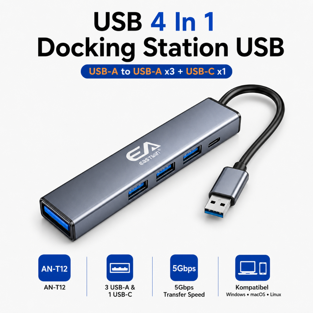 USB HUB 4 in 1 Docking Station AN-T12 - USB Hub Type A ถึง 3 พอร์ต USB และ 1 พอร์ต Type C อลูมิเนียม