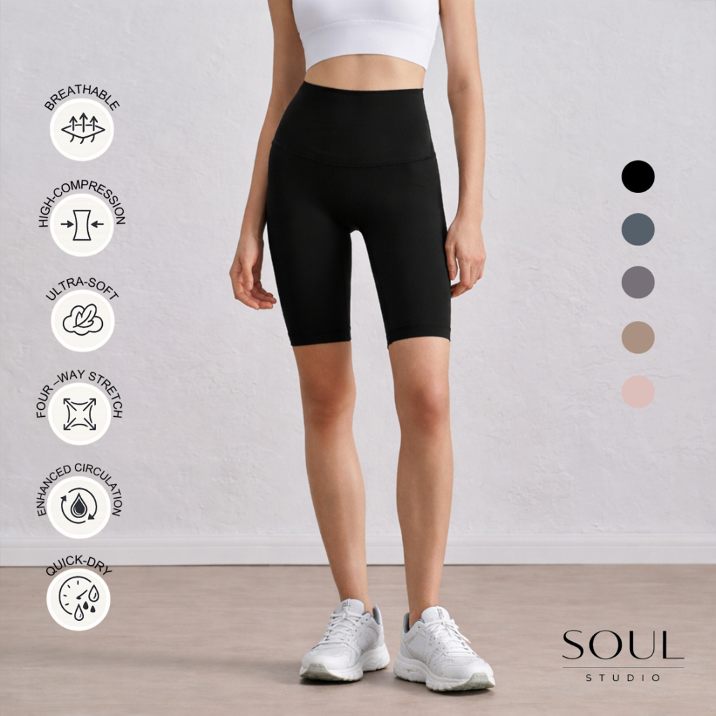 Soul Studio Kate เลกกิ้งสั้นเอวสูงการบีบอัดใน ActiveKnit สําหรับผู้ใหญ่พิลาทิสยิมวิ่งกีฬา