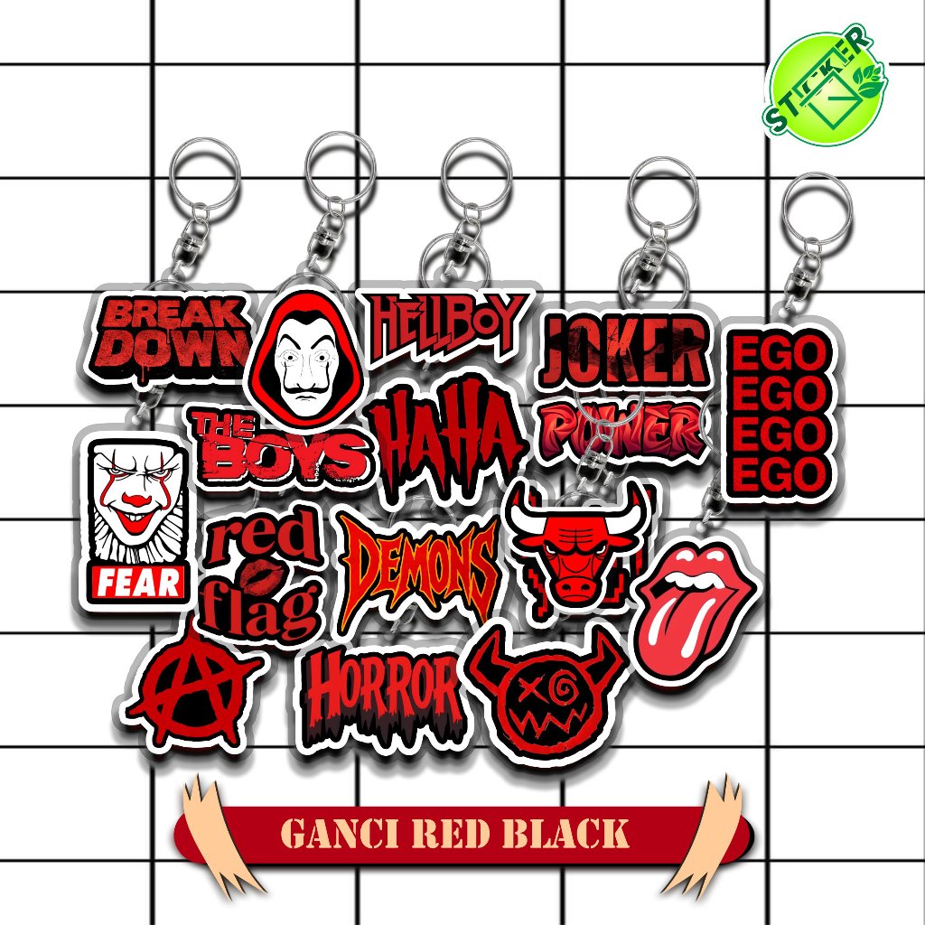 RED BLACK ใหม่ล่าสุดพวงกุญแจ VIRAL RED BLACK KEYCHAIN EGO RED FLAG HORROR ROLLING STONE HAHA HELLBOY