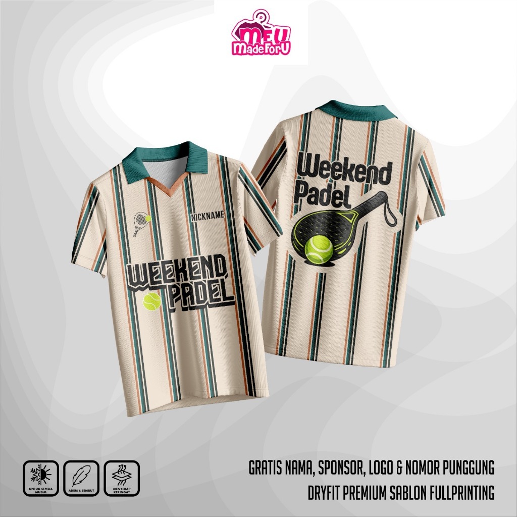 HIJAU Padel Weekend Padel Cream เสื้อคอปกโปโลสีเขียว | ฟรีโลโก้ชื่อที่กําหนดเองหมายเลข สปอนเซอร์ | D