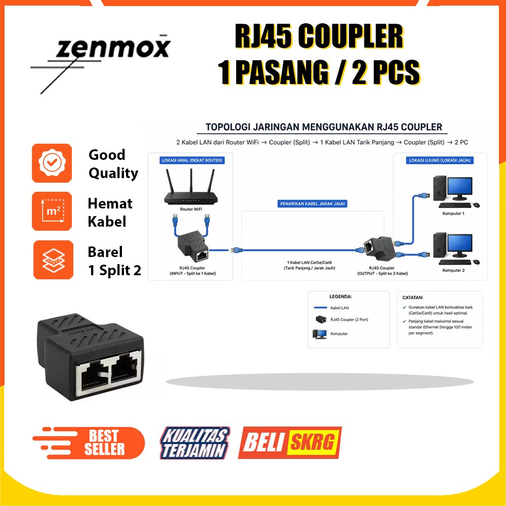 1 ชุด Barrel Coupler RJ45 แยกหญิงกับหญิง 2 ถึง 1 | ตัวแบ่งสายแลน 1 ถึง 2