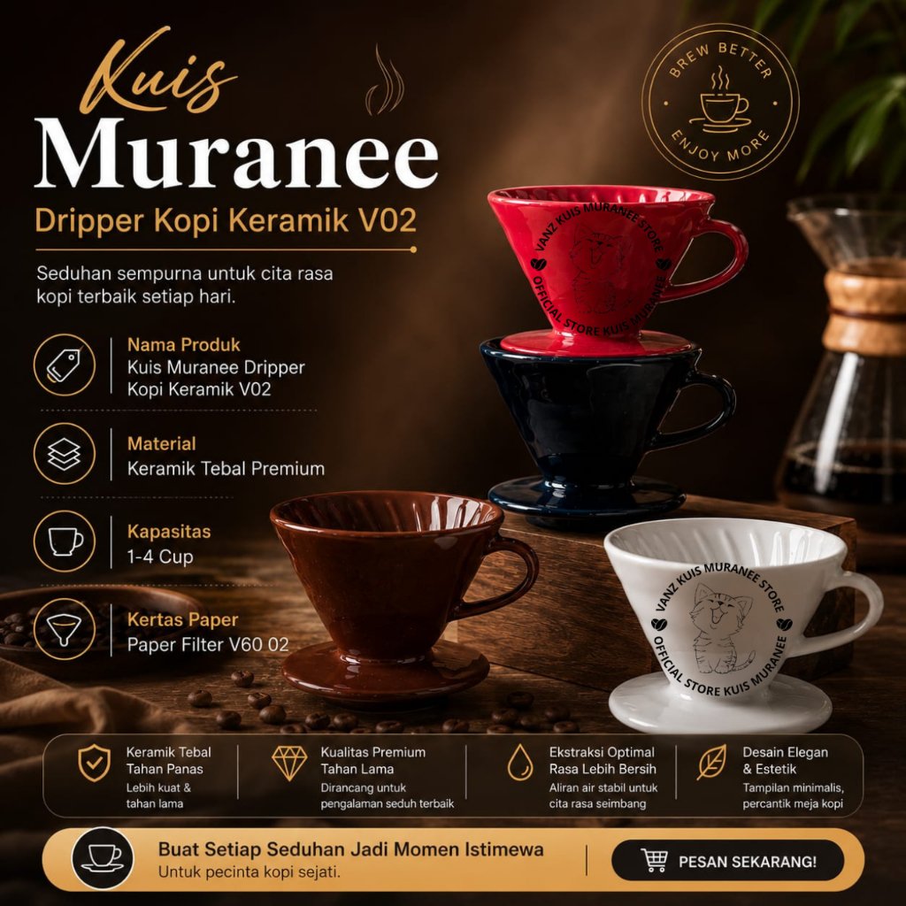 V60 Ceramic Coffee Dripper ขนาด V02 1-4 Cup Kuis Muranee Coffee Dripper Ceramic V02