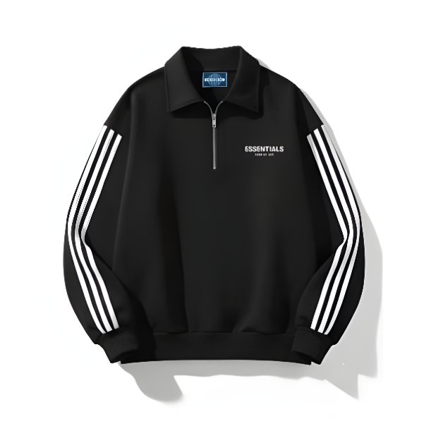 Halfzip Mens Black Sweater Essentials Logo _ Basic Crewneck Polo Collar ล่าสุด