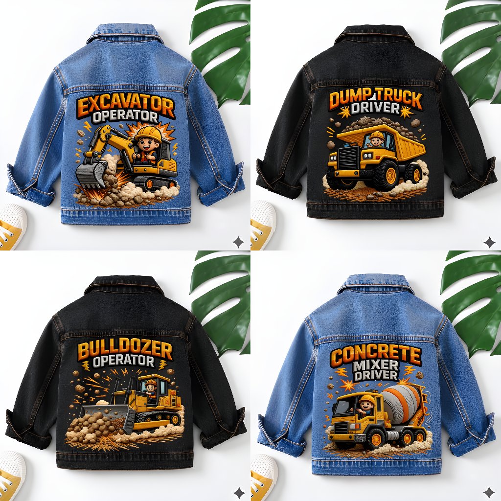 ใหม่ EXCAVATOR SNOW BLUE & SNOW BLACK BOYS JEANS JACKET AGES 1-7 ปี