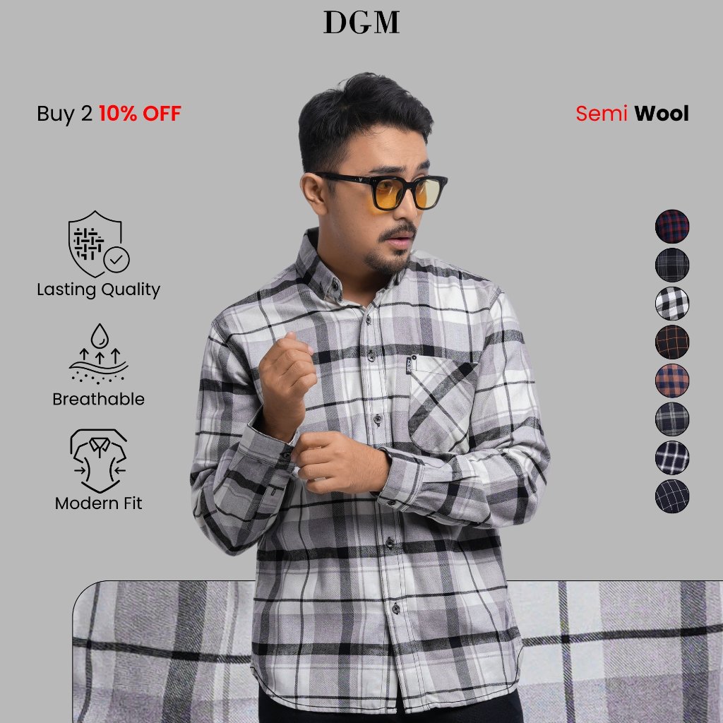 KEMEJA DGM Mens Premium Long Sleeve Flannel Shirt Mens Flannel Long Shirt Flannel Plaid Shirt Modern