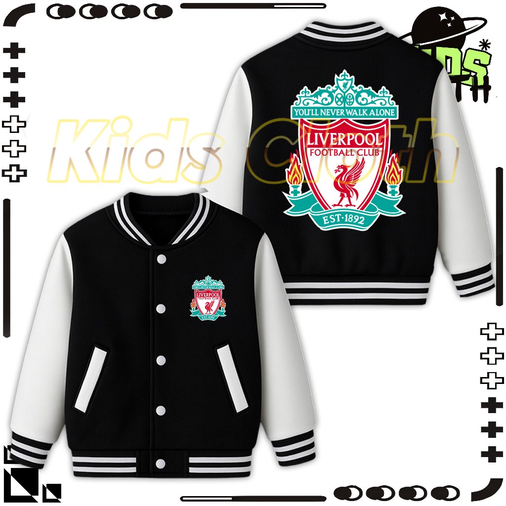 LIVERPOOL CLUB LOGO VARSITY JACKET สําหรับ BOYS และ GIRLS LIVERPOOL CLUB LOGO BASEBALL JACKET สําหรั
