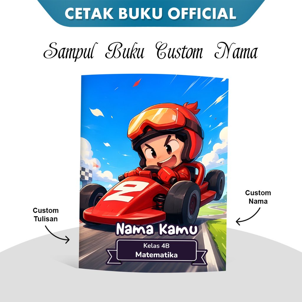 ปกหนังสือที่กําหนดเองชื่อพิมพ์เด็กธีมหนังสือตัวละคร Racer - Racer Fast
