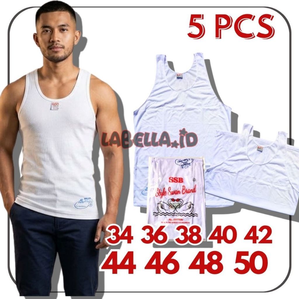 5 ชิ้น Swan ยี่ห้อผู้ชายเสื้อกล้ามเสื้อยืด/Swan ผู้ใหญ่เสื้อกล้ามผู้ชายขนาด 34 - 50 LABELLA.ID