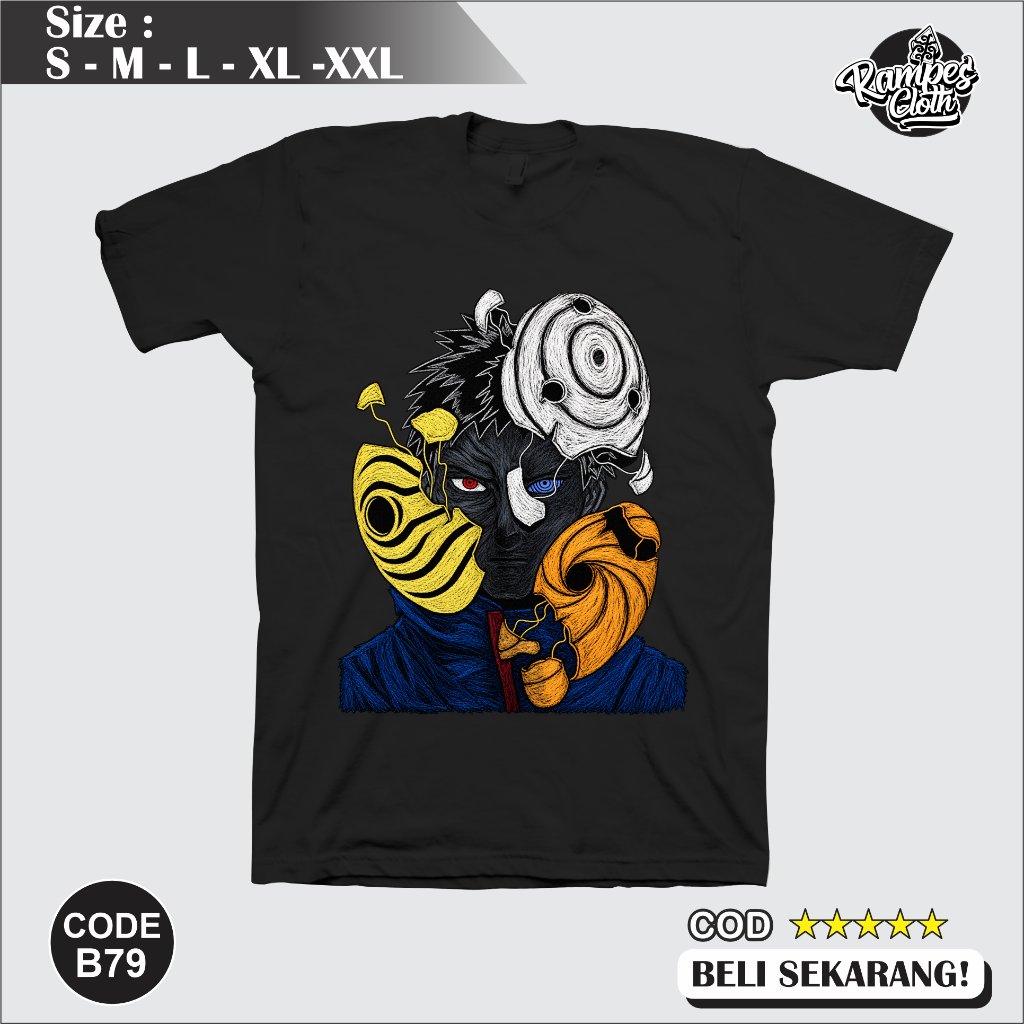 เสื้อยืด Obito Broken Mask Distro - เสื้อยืดนารูโตะ - พรีเมี่ยม 30s Combed Cotton Obito T-Shirt B79