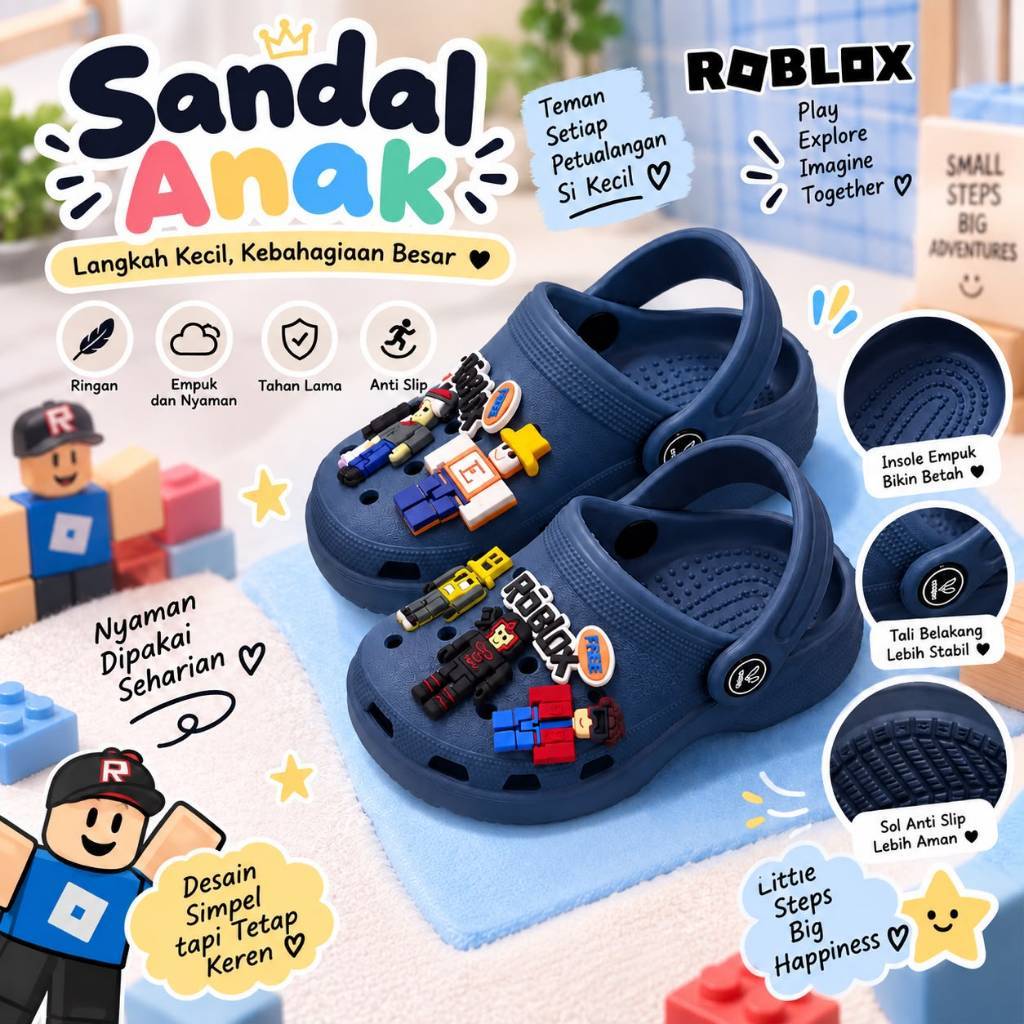 Baim Clogs รองเท้าแตะสําหรับเด็กผู้ชาย Jibbitz Roblox ยาง EVA ใหม่กันลื่นขนาด 24-35 | อีดิซ18