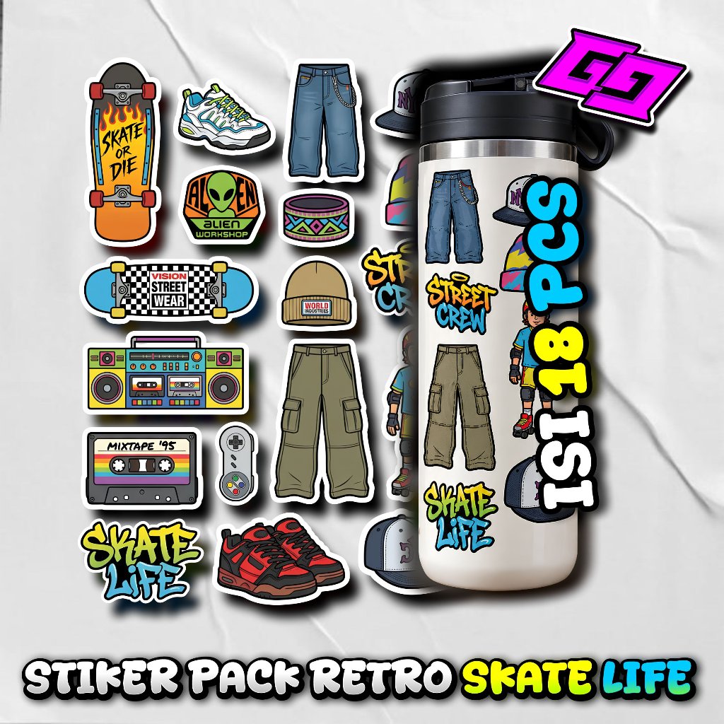 P61 ใหม่ล่าสุด COOL RETRO SKATE LIFE STICKER PACK RETRO SKATE LIFE STICKER KIDS SKATE STREAT CREW RA