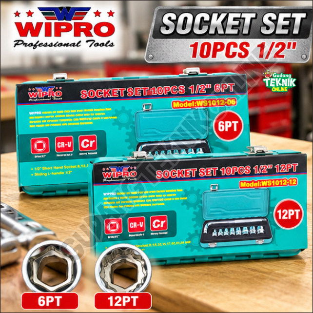 WIPRO ประแจซ็อกเก็ตชุด L 10 ชิ้น 1/2 "6PT 12PT WIPRO 8-24 มม.WS1012-06 WS10120-12/ 1/2 นิ้วประแจ WIP
