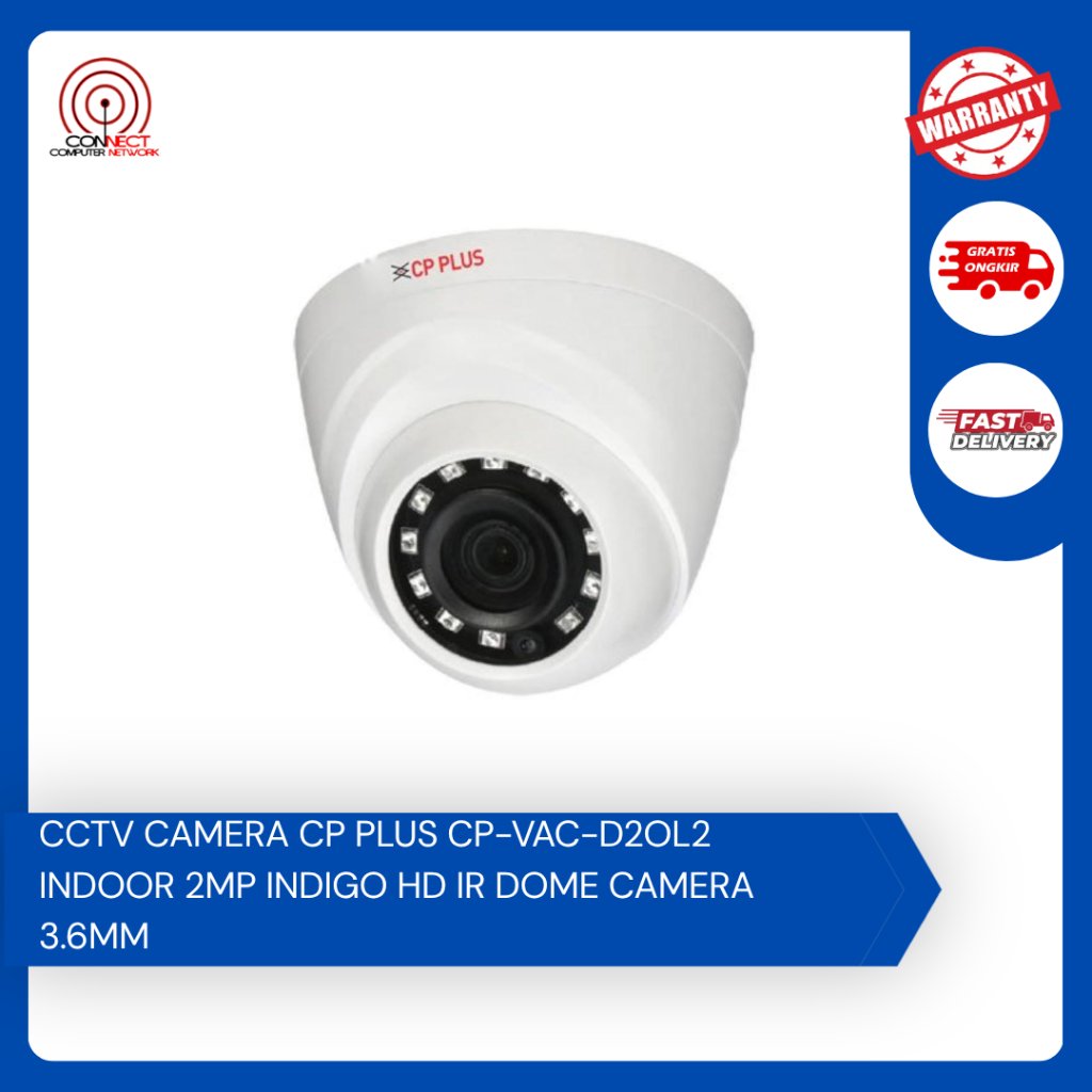 กล้องวงจรปิด CP PLUS CP-VAC-D2OL2 INDOOR 2MP INDIGO HD IR DOME CAMERA 3.6MM