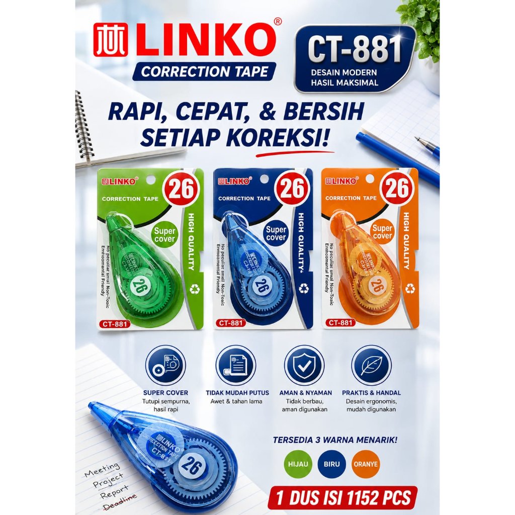 WHOLESALE LINKO Type X 1 Box (12 ชิ้น) LINKO CT881 เทปลบคําผิด // กระดาษ type x