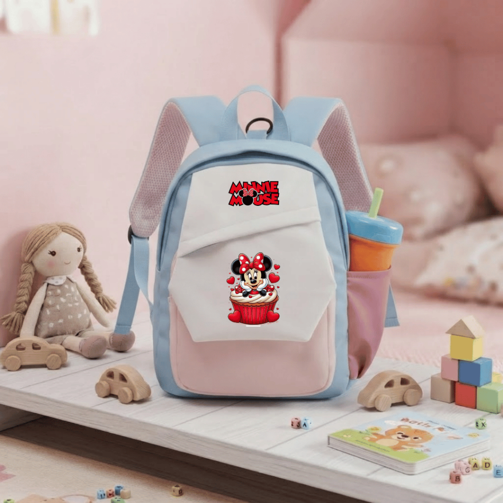 Raindoz - CUT 029 P1233 กระเป๋าเป้สะพายหลังสําหรับเด็กอนุบาลน่ารัก Minnie Mouse Cup Cake Motif, กระเ