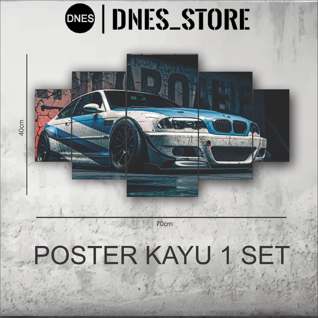 BMW 5-Panel Game & Racing Car Theme Wall Decor [70x40cm] - พร้อมแสดง