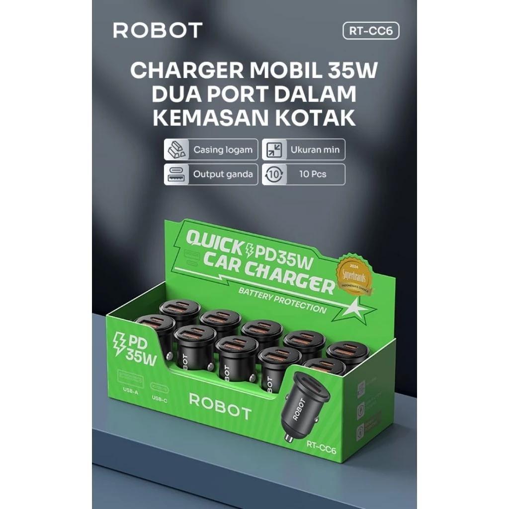 Robot RT-CC6 35W USB A Car Charger + USB C Car Charger-PCS