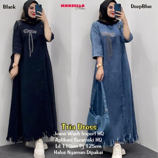 TRIA • AKIRA • NIMAS BY MARSELLA / DRESS JEANS mix lengan combed / Midi dress jeans