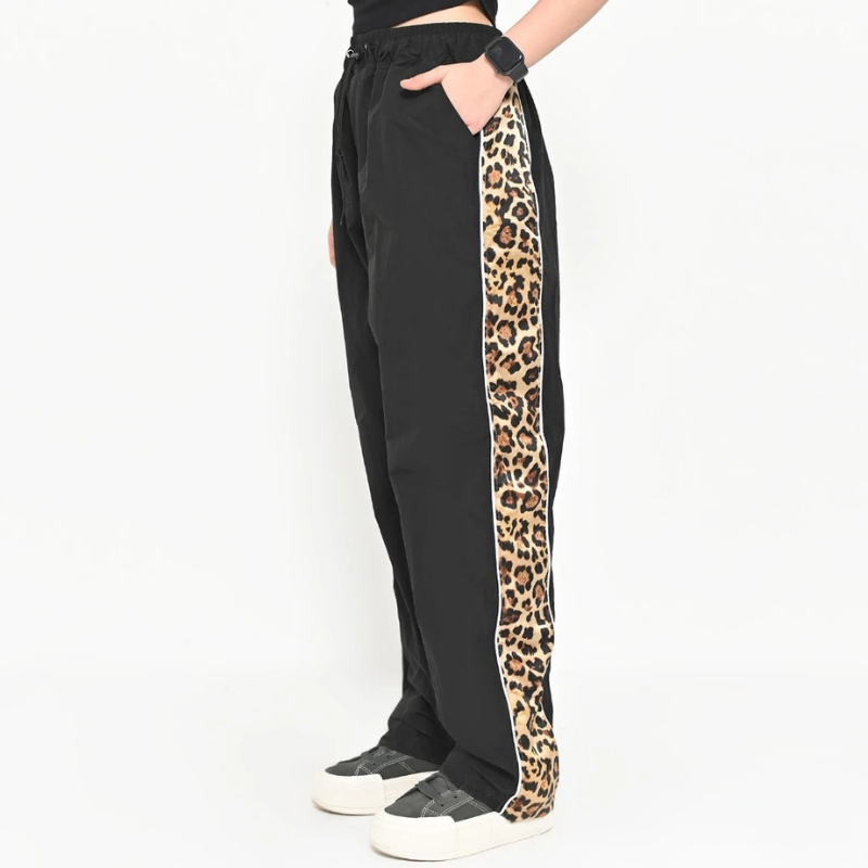 กางเกง Buggy ยาวสําหรับผู้ชายและผู้หญิง Baggy TrackPants Crincle List leopard Bonita