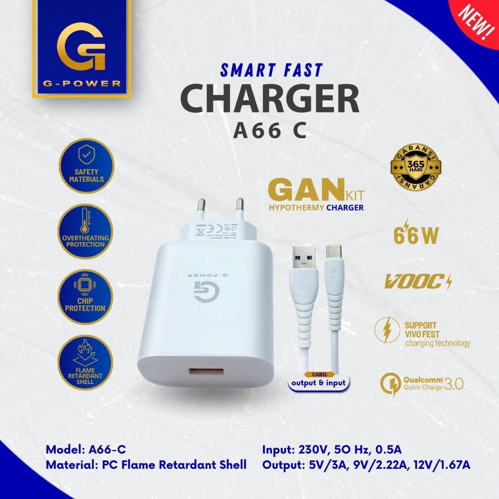 TRAVEL CHARGER A66C 66W VOOC